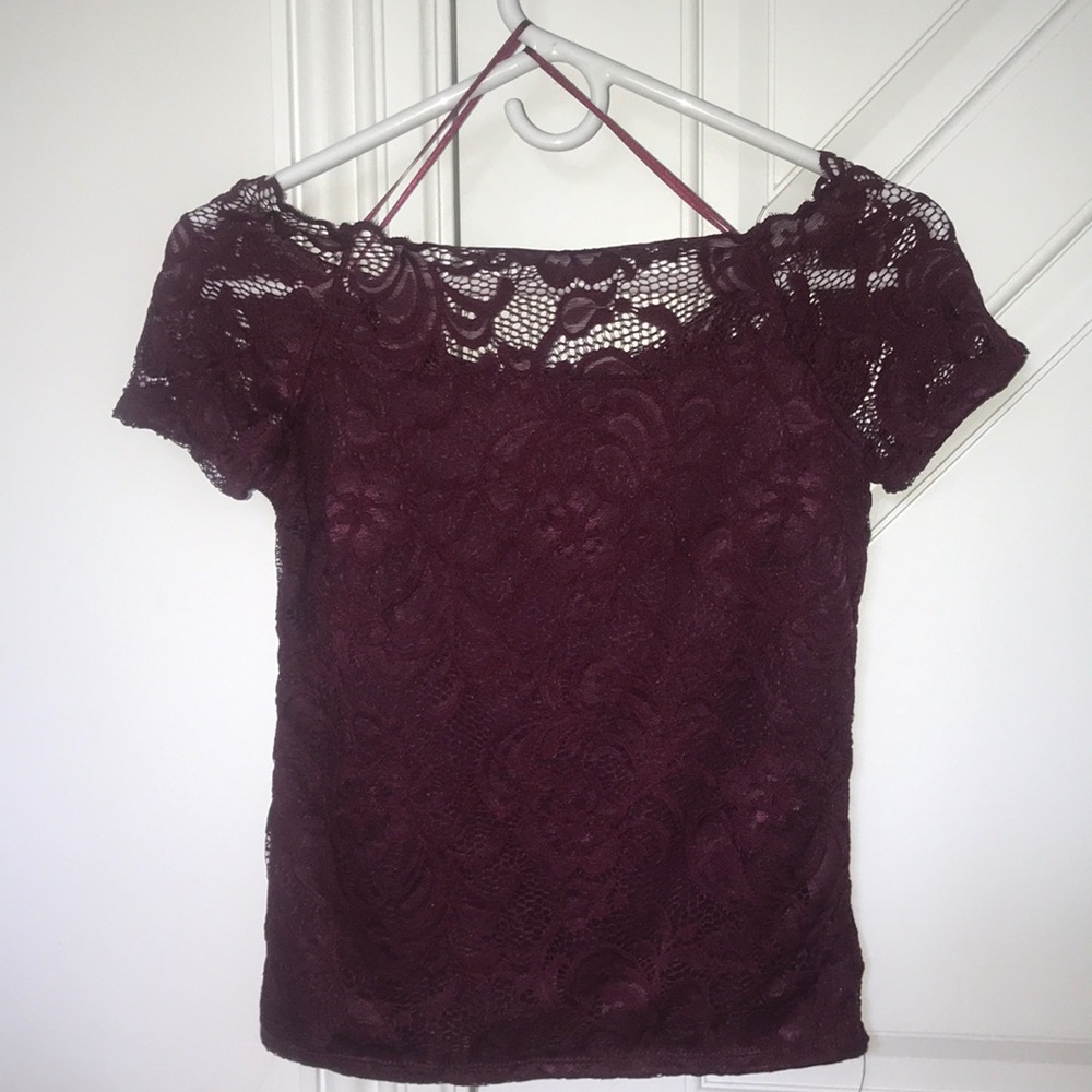 Maroon lace off-shoulder top